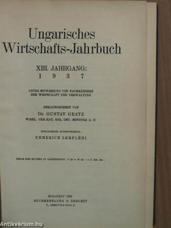 Ungarisches Wirtschafts-Jahrbuch 1937.