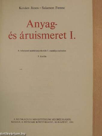 Anyag- és áruismeret I.