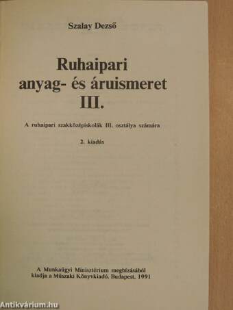 Ruhaipari anyag- és áruismeret III.