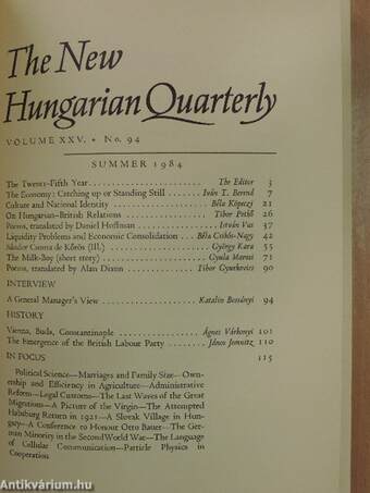 The New Hungarian Quarterly Summer 1984.