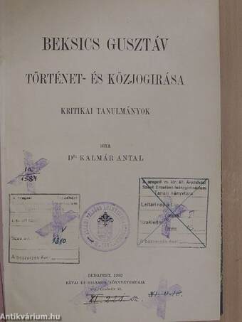 Beksics Gusztáv történet- és közjogirása