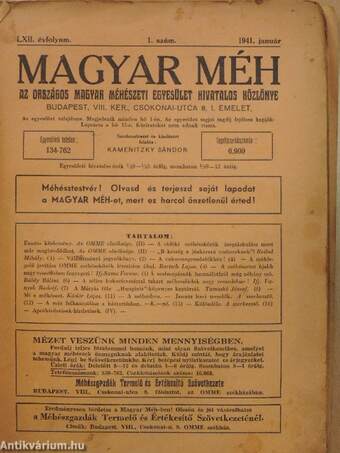 Magyar Méh 1941. január-december/1940., 1942. (nem teljes évfolyamok)