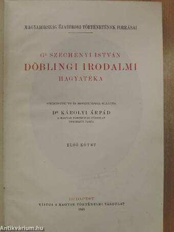 Gr. Széchenyi István döblingi irodalmi hagyatéka I.