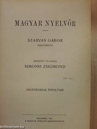 Magyar Nyelvőr 1911. január-december