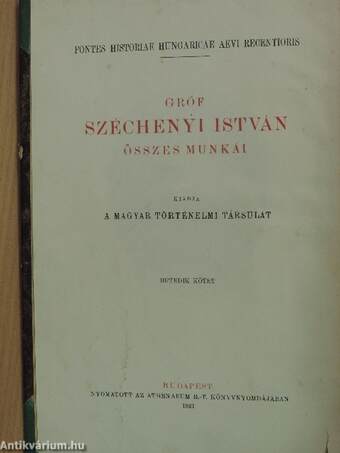 Gr. Széchenyi István döblingi irodalmi hagyatéka I.