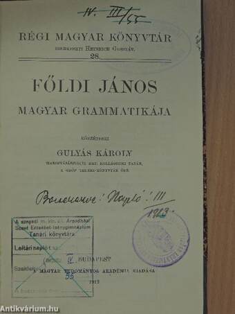 Főldi János magyar grammatikája