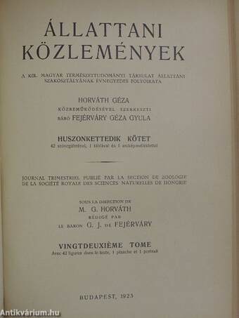 Állattani Közlemények 1919-1922., 1925/1-4.