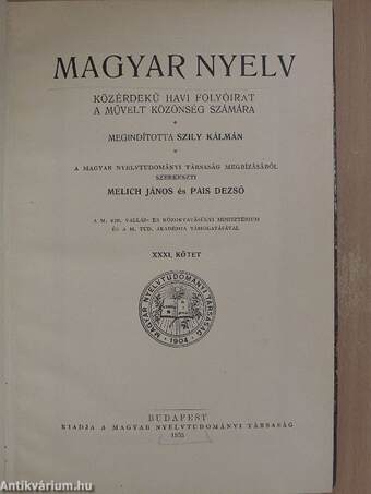 Magyar Nyelv 1935. január-december