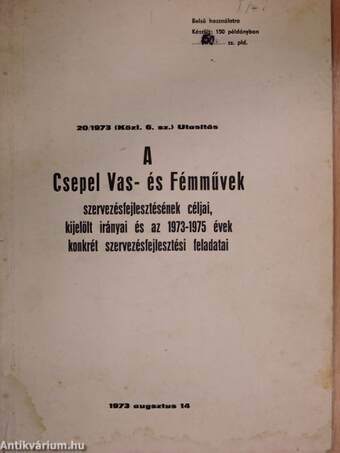 A Csepel Vas- és Fémművek szervezésfejlesztésének céljai, kijelölt irányai és az 1973-1975 évek konkrét szervezésfejlesztési feladatai