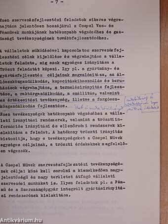 A Csepel Vas- és Fémművek szervezésfejlesztésének céljai, kijelölt irányai és az 1973-1975 évek konkrét szervezésfejlesztési feladatai