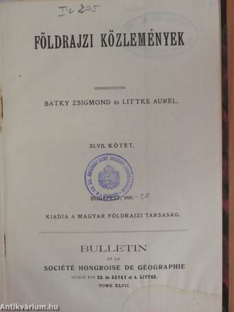 Földrajzi Közlemények 1919-1920. január-december