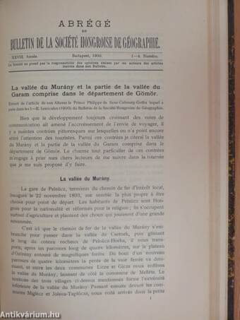 Földrajzi Közlemények 1901. január-december/Abrégé du Bulletin de la Société Hongroise de Géographie 1900. január-december