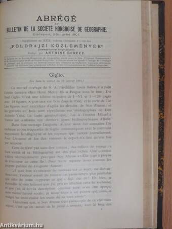 Földrajzi Közlemények 1902. január-december/Abrégé du Bulletin de la Société Hongroise de Géographie 1901. január-december