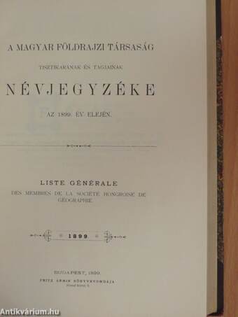 Földrajzi Közlemények 1899. január-december/Abrégé du bulletin de la Société Hongroise de Géographie 1898. január-december