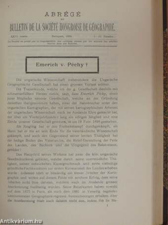 Földrajzi Közlemények 1899. január-december/Abrégé du bulletin de la Société Hongroise de Géographie 1898. január-december