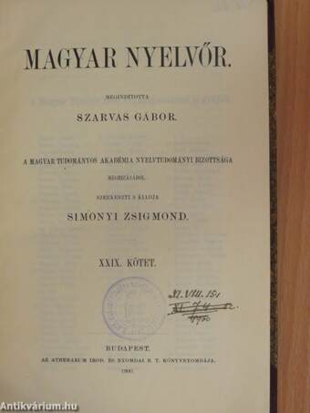 Magyar Nyelvőr 1900. január-december