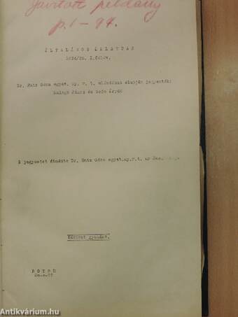 Általános állattan 1934/35. I. félév