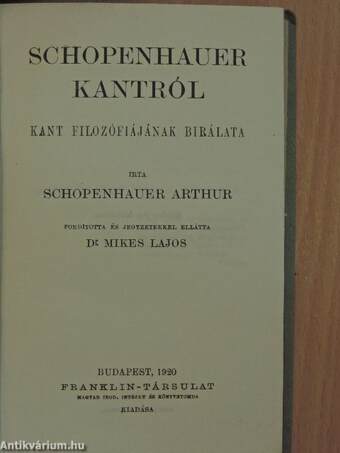 Schopenhauer Kantról