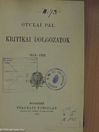 Kritikai dolgozatok 1854-1861