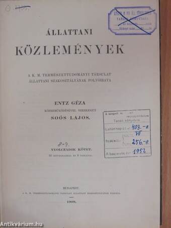 Állattani Közlemények 1909-1910. január-december