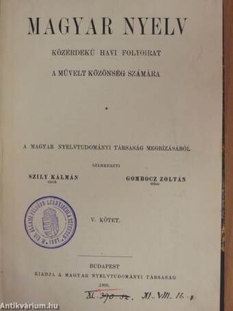 Magyar Nyelv 1909. január-december