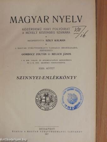 Magyar Nyelv 1927. január-december