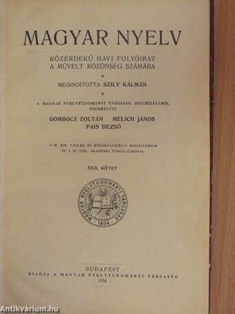 Magyar Nyelv 1934. január-december