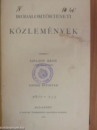 Irodalomtörténeti Közlemények 1900-1901.