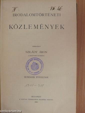 Irodalomtörténeti Közlemények 1910-1911.