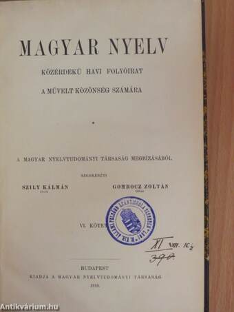 Magyar Nyelv 1910. január-december