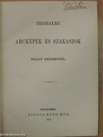 Irodalmi arcképek és szakaszok Toldy Ferenctől