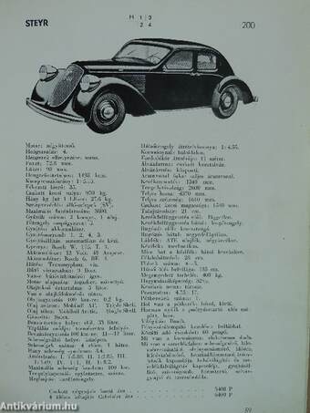 Autó-, motorkerékpár-, teherautó-tipuskönyv 1939