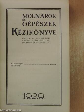 Molnárok és gépészek kézikönyve 1929