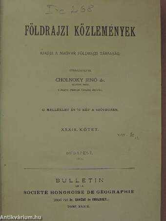 Földrajzi Közlemények 1911. január-december