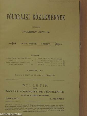 Földrajzi Közlemények 1911. január-december