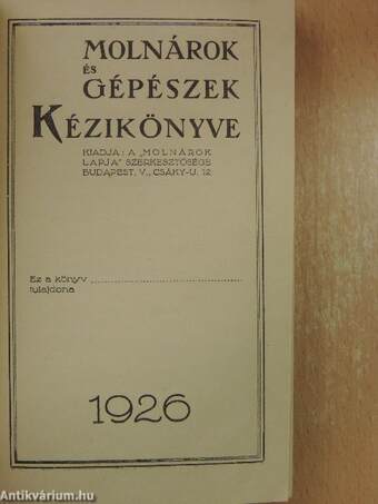 Molnárok és gépészek kézikönyve 1926