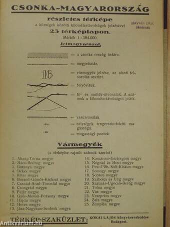 Csonka-Magyarország részletes térképe/Térkép-árjegyzék