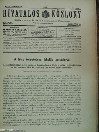 Utasitások a reáliskolai tantervhez/Hivatalos Közlöny 1916. augusztus 15.