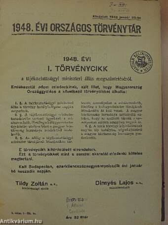 1948. évi Országos Törvénytár január 26-július 22.