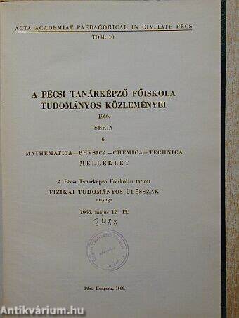 A Pécsi Tanárképző Főiskola Tudományos Közleményei 1966.