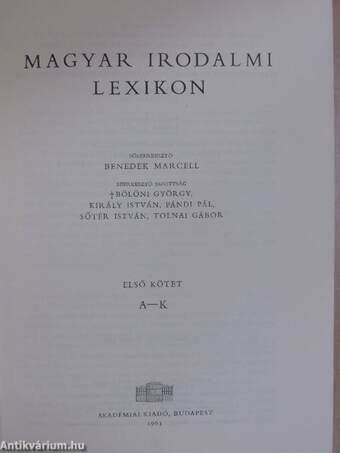 Magyar Irodalmi Lexikon I-III.