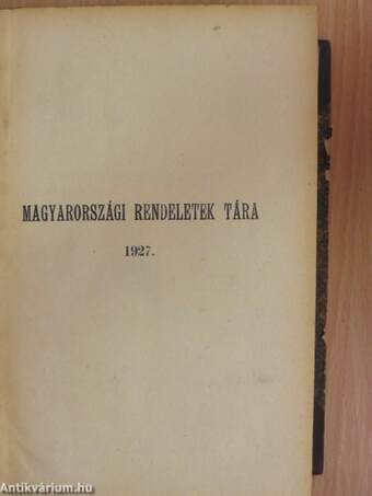 Magyarországi Rendeletek Tára 1927. I-II.