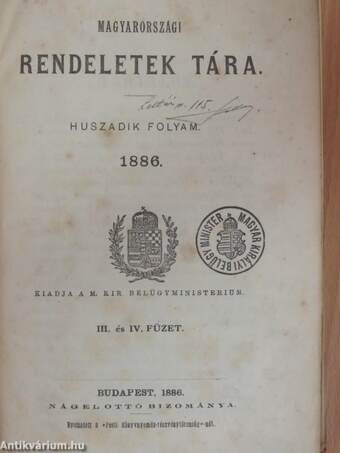 Magyarországi Rendeletek Tára 1886. III-IV.