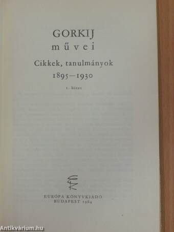 Cikkek, tanulmányok 1895-1930 I. (töredék)