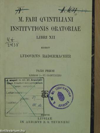 M. Fabi Quintiliani Institutionis Oratoriae I. (töredék)