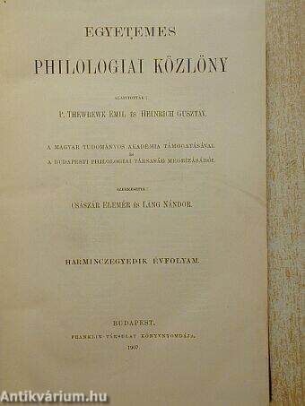 Egyetemes Philologiai Közlöny 1907.