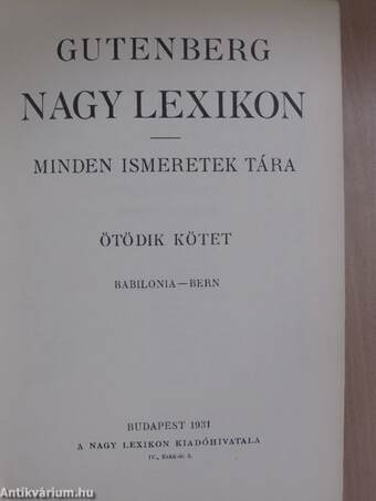 Gutenberg Nagy Lexikon V. (töredék)