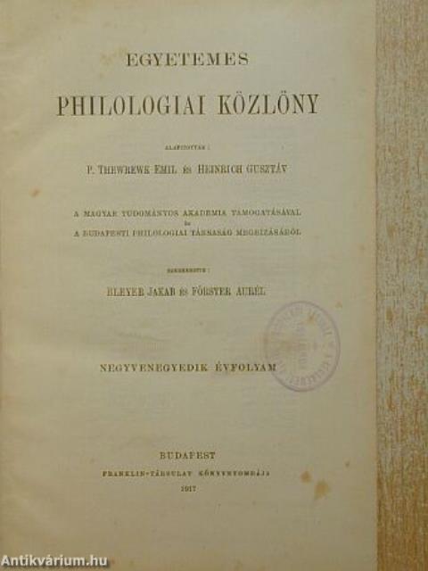 Egyetemes Philologiai Közlöny 1917.