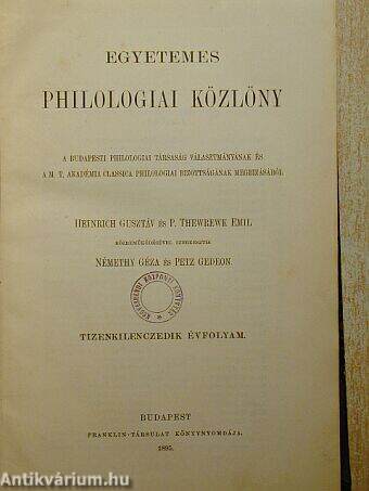 Egyetemes Philologiai Közlöny 1895.