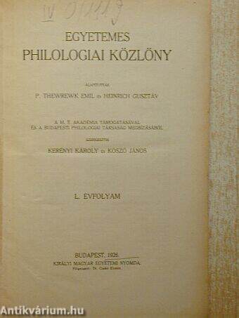 Egyetemes Philologiai Közlöny 1926.